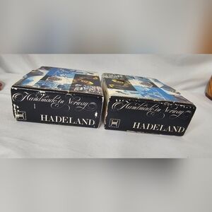 ​Hadeland Norway Glass Heart Candle Holder Pair Full Lead Crystal Handmade NOS